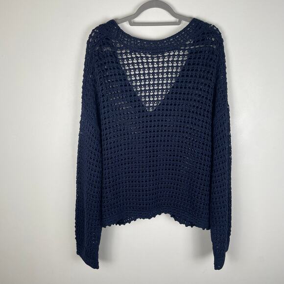 VINCE Crochet Cardigan Sweater Womens 3X Navy Blue Organic Cotton Button Front - Picture 6 of 16